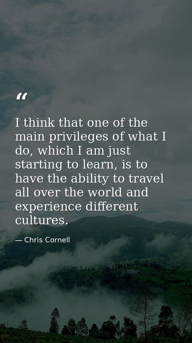 I think that one of the main privileges of what I do, which I am just starting to learn, is to have the ability to trave — Chris Cornell