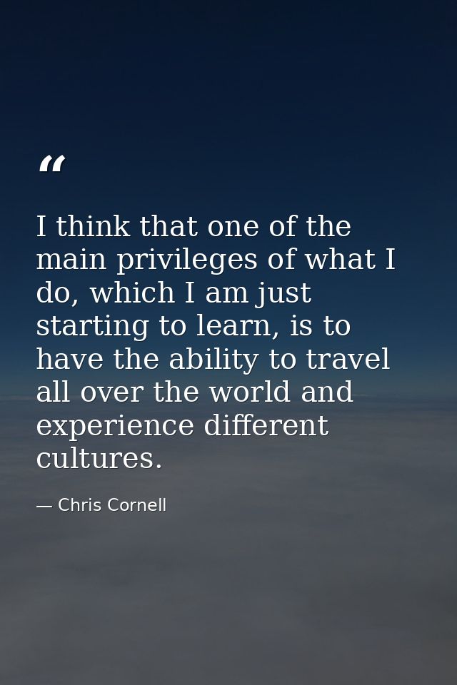 I think that one of the main privileges of what I do, which I am just starting to learn, is to have the ability to trave — Chris Cornell
