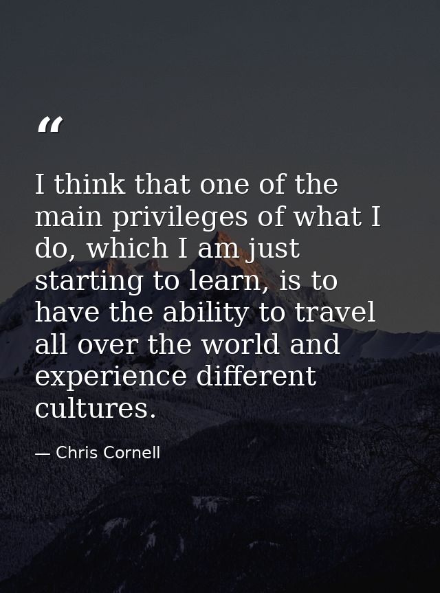 I think that one of the main privileges of what I do, which I am just starting to learn, is to have the ability to trave — Chris Cornell