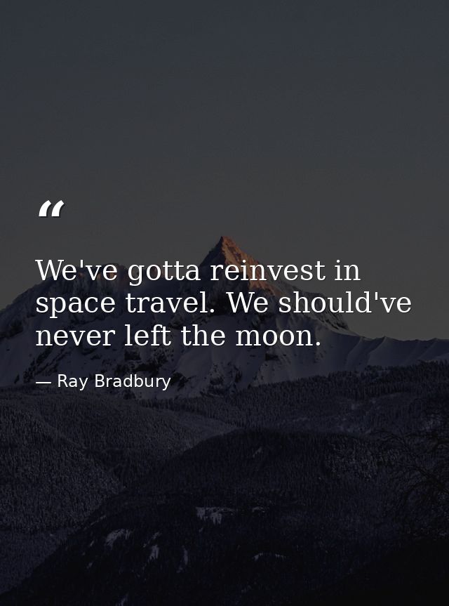 We've gotta reinvest in space travel. We should've never left the moon. — Ray Bradbury