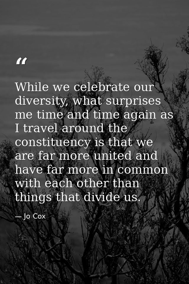 While we celebrate our diversity, what surprises me time and time again as I travel around the constituency is that we a — Jo Cox
