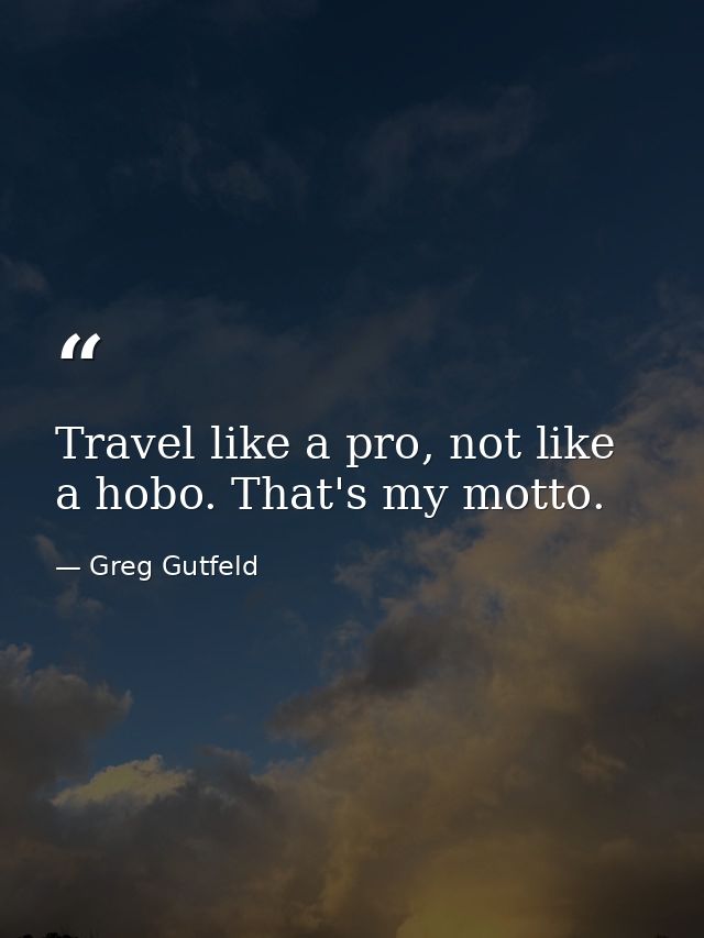 Travel like a pro, not like a hobo. That's my motto. — Greg Gutfeld