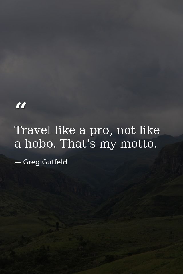 Travel like a pro, not like a hobo. That's my motto. — Greg Gutfeld