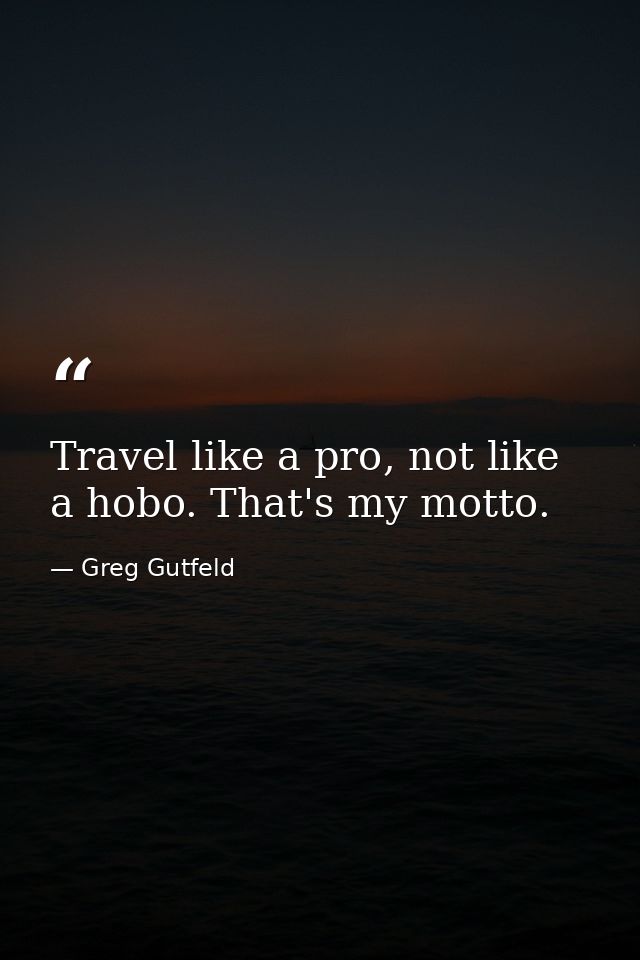 Travel like a pro, not like a hobo. That's my motto. — Greg Gutfeld