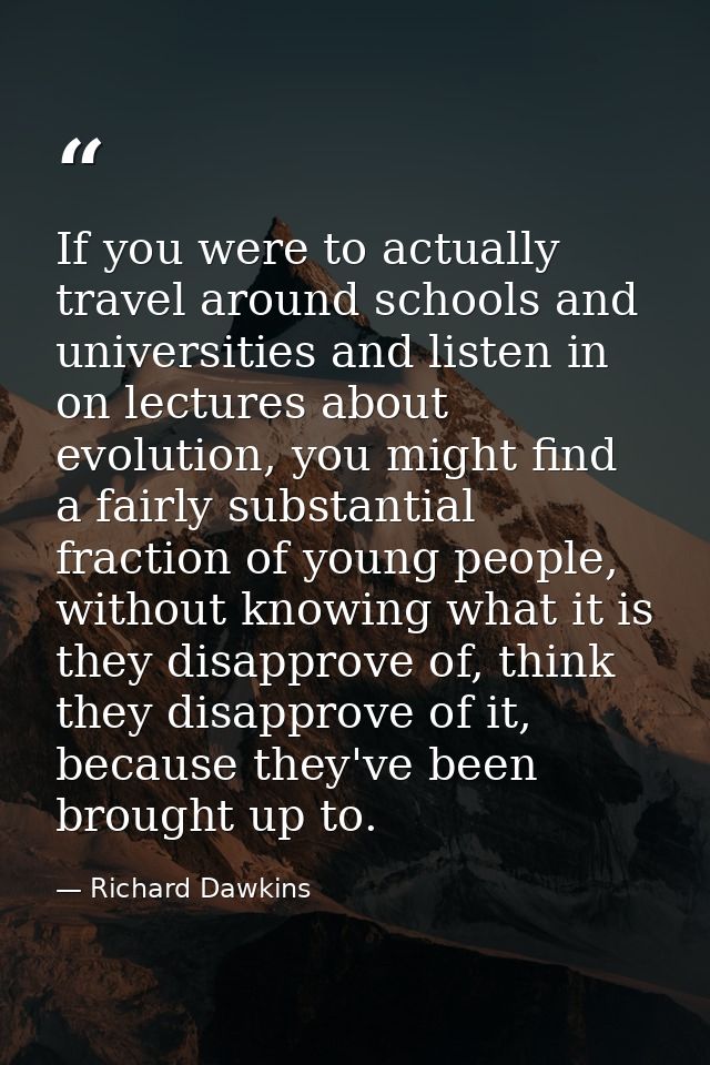 If you were to actually travel around schools and universities and listen in on lectures about evolution, you might find — Richard Dawkins