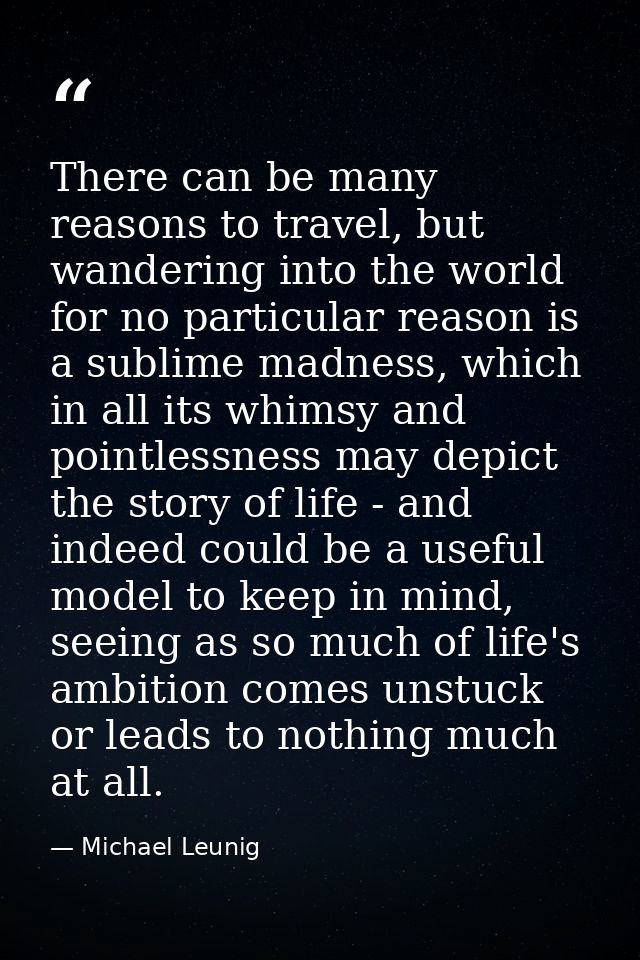 There can be many reasons to travel, but wandering into the world for no particular reason is a sublime madness, which i — Michael Leunig