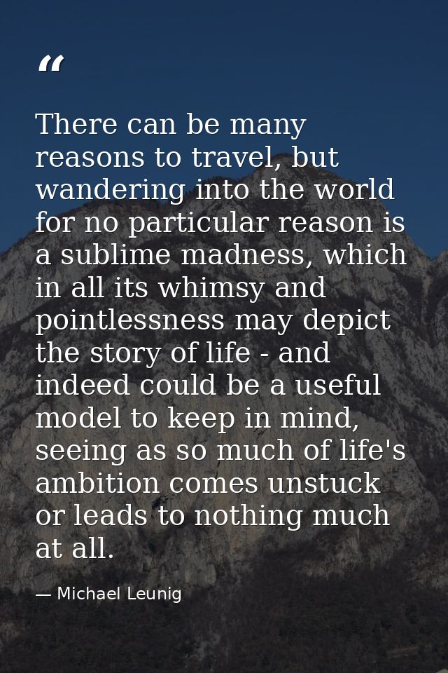 There can be many reasons to travel, but wandering into the world for no particular reason is a sublime madness, which i — Michael Leunig