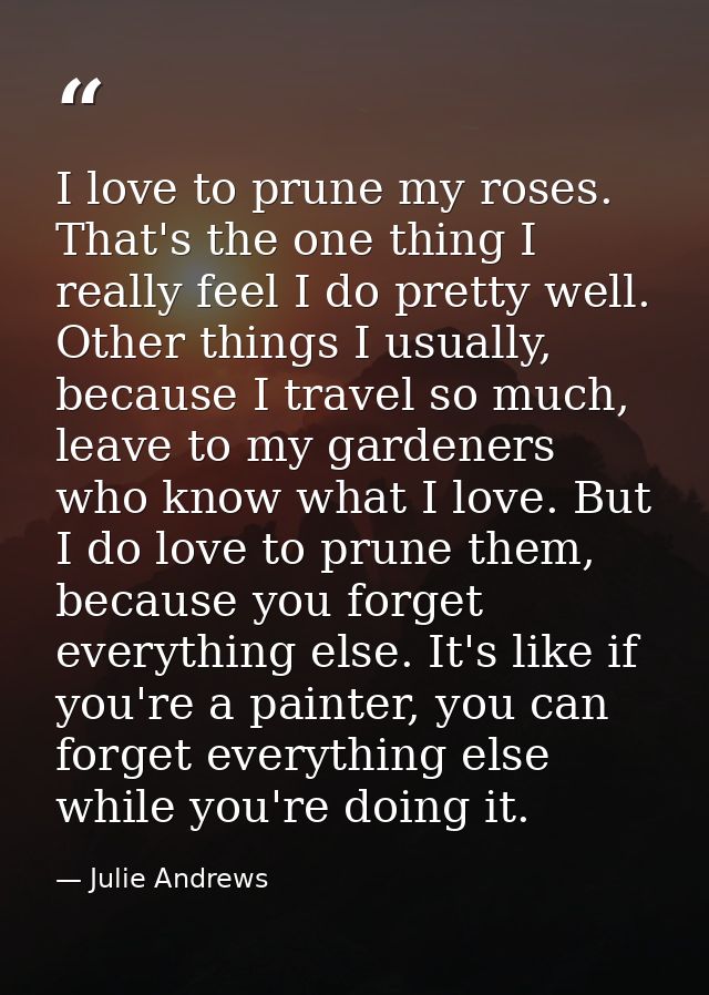 I love to prune my roses. That's the one thing I really feel I do pretty well. Other things I usually, because I travel  — Julie Andrews
