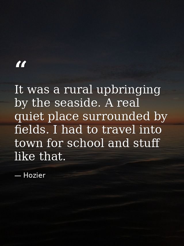 It was a rural upbringing by the seaside. A real quiet place surrounded by fields. I had to travel into town for school  — Hozier
