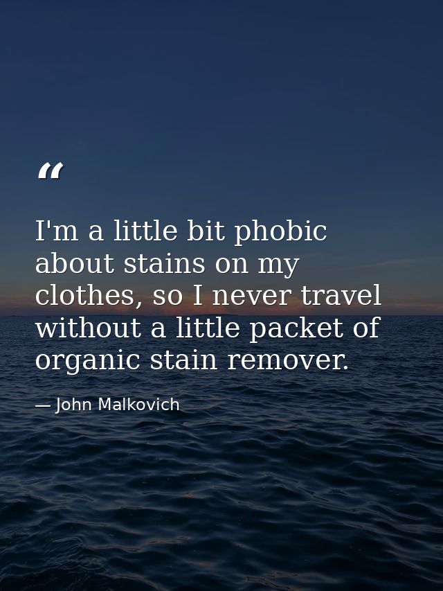 I'm a little bit phobic about stains on my clothes, so I never travel without a little packet of organic stain remover. — John Malkovich