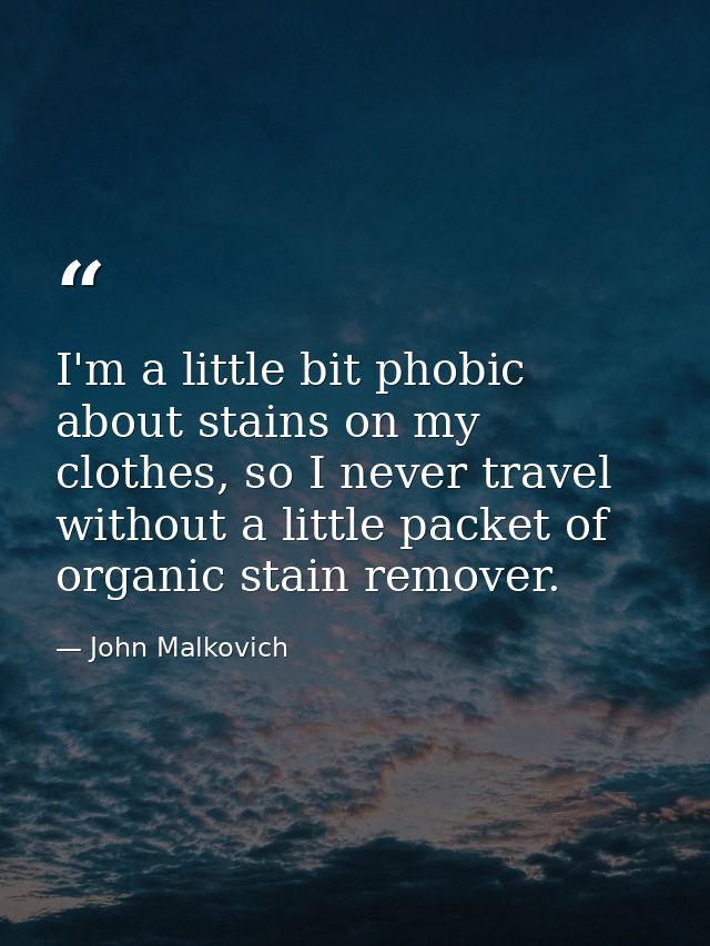 I'm a little bit phobic about stains on my clothes, so I never travel without a little packet of organic stain remover. — John Malkovich