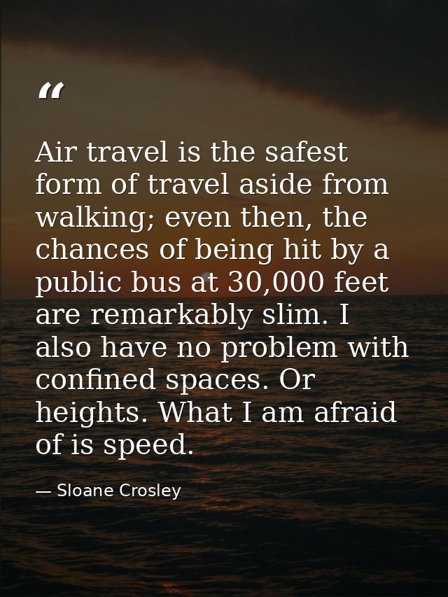 Air travel is the safest form of travel aside from walking; even then, the chances of being hit by a public bus at 30,00 — Sloane Crosley
