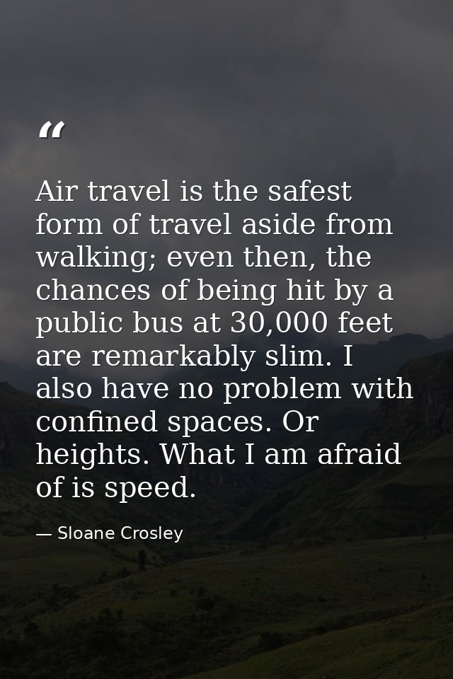 Air travel is the safest form of travel aside from walking; even then, the chances of being hit by a public bus at 30,00 — Sloane Crosley