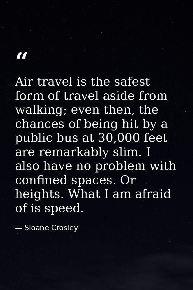 Air travel is the safest form of travel aside from walking; even then, the chances of being hit by a public bus at 30,00 — Sloane Crosley