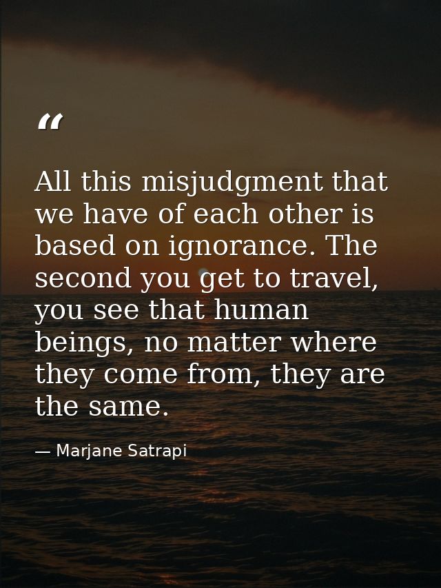 All this misjudgment that we have of each other is based on ignorance. The second you get to travel, you see that human  — Marjane Satrapi