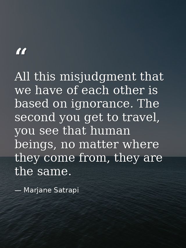 All this misjudgment that we have of each other is based on ignorance. The second you get to travel, you see that human  — Marjane Satrapi