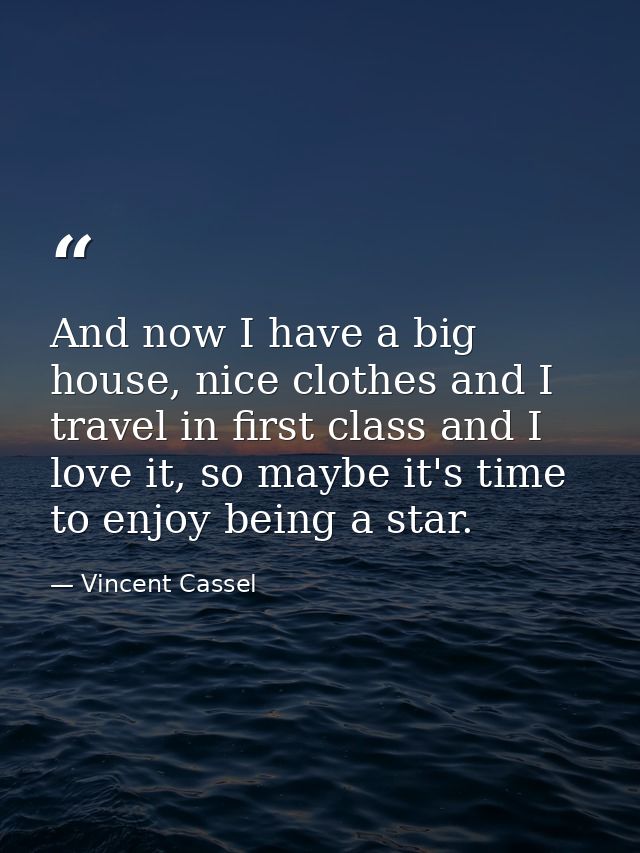 And now I have a big house, nice clothes and I travel in first class and I love it, so maybe it's time to enjoy being a  — Vincent Cassel