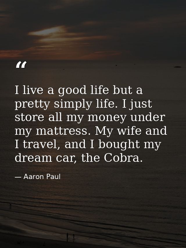 I live a good life but a pretty simply life. I just store all my money under my mattress. My wife and I travel, and I bo — Aaron Paul