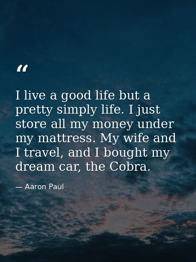 I live a good life but a pretty simply life. I just store all my money under my mattress. My wife and I travel, and I bo — Aaron Paul