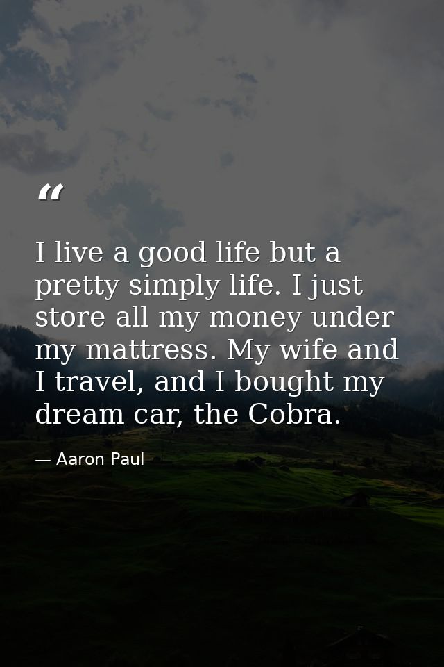 I live a good life but a pretty simply life. I just store all my money under my mattress. My wife and I travel, and I bo — Aaron Paul