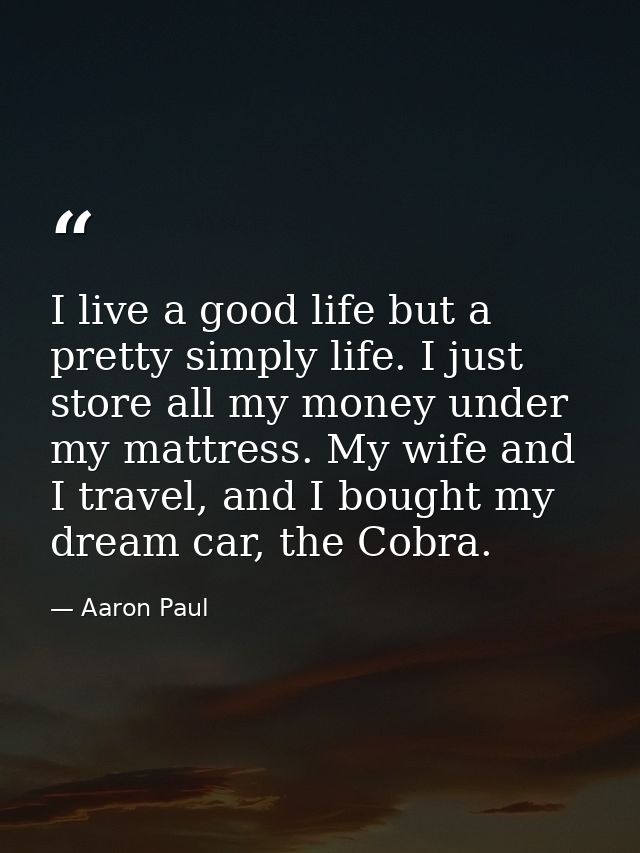 I live a good life but a pretty simply life. I just store all my money under my mattress. My wife and I travel, and I bo — Aaron Paul