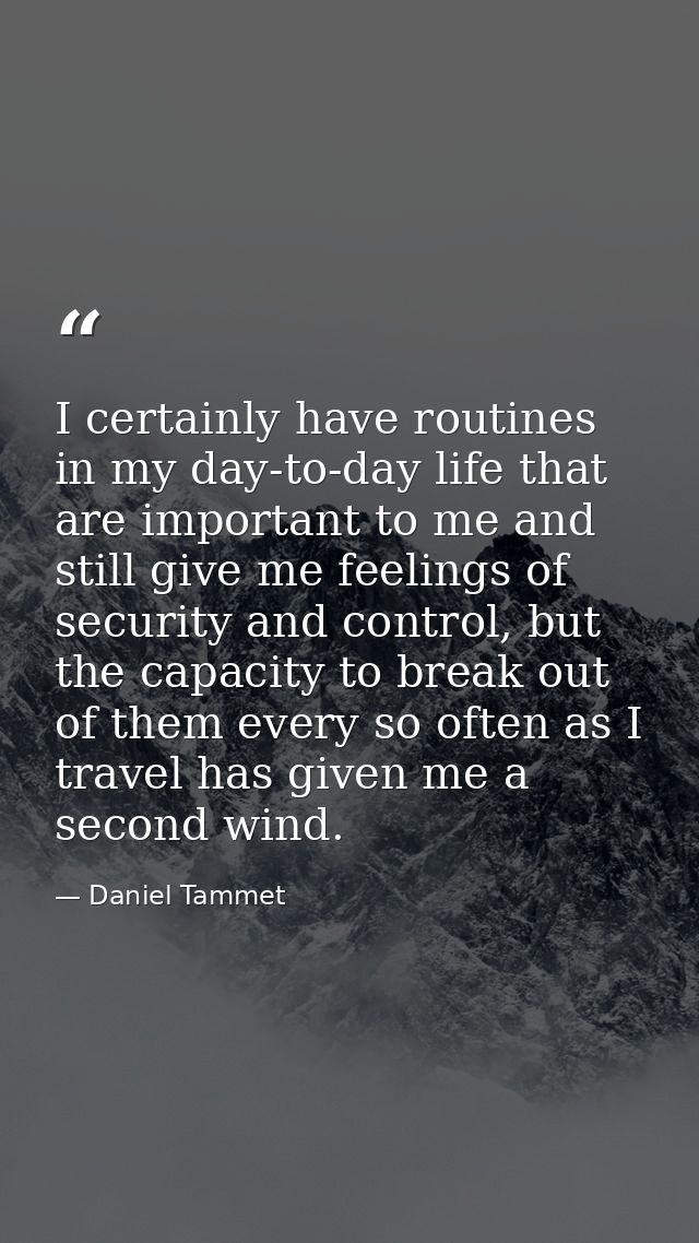 I certainly have routines in my day-to-day life that are important to me and still give me feelings of security and cont — Daniel Tammet