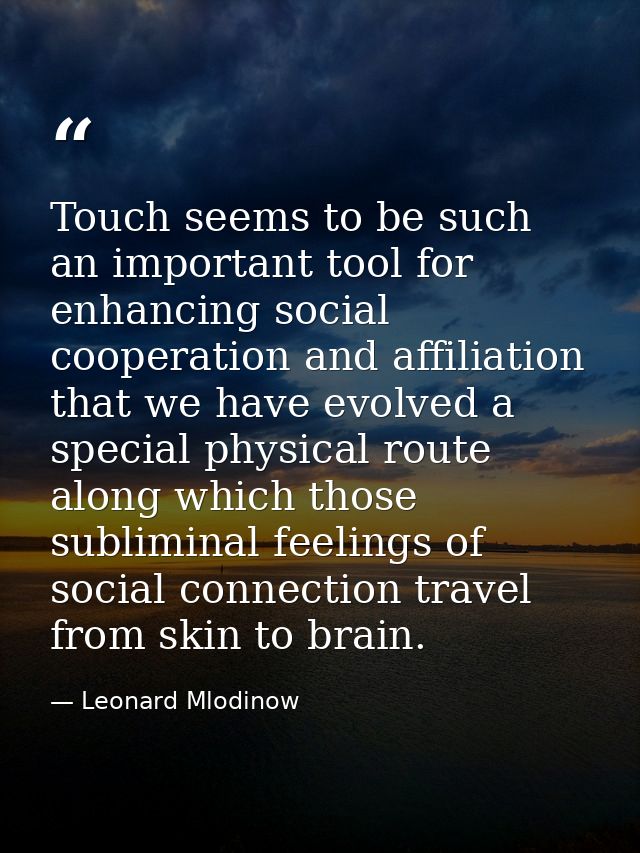 Touch seems to be such an important tool for enhancing social cooperation and affiliation that we have evolved a special — Leonard Mlodinow