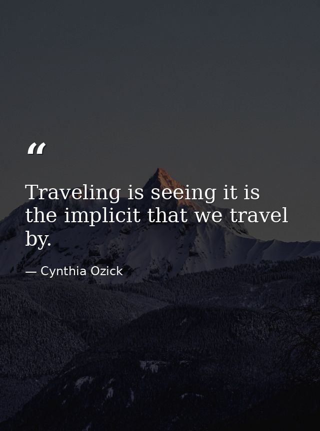 Traveling is seeing it is the implicit that we travel by. — Cynthia Ozick