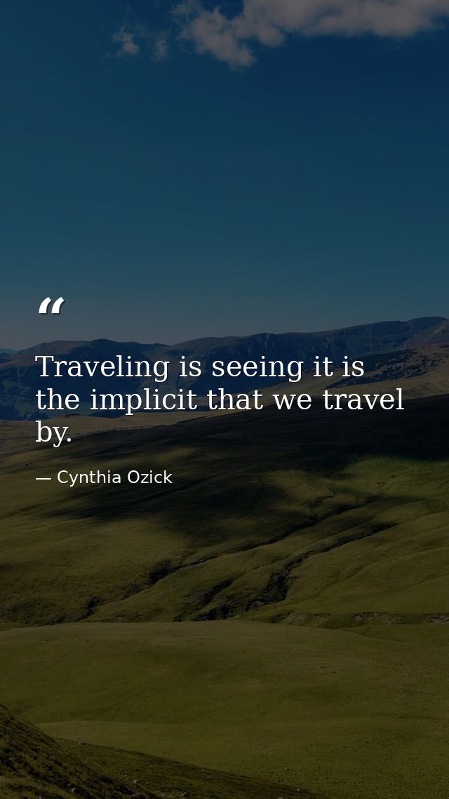 Traveling is seeing it is the implicit that we travel by. — Cynthia Ozick