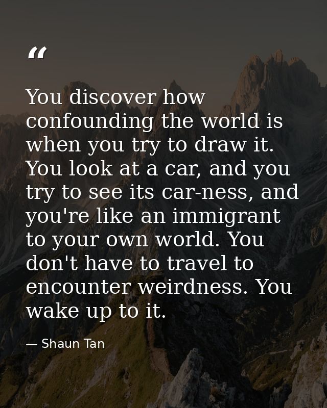 You discover how confounding the world is when you try to draw it. You look at a car, and you try to see its car-ness, a — Shaun Tan
