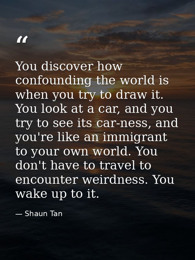 You discover how confounding the world is when you try to draw it. You look at a car, and you try to see its car-ness, a — Shaun Tan