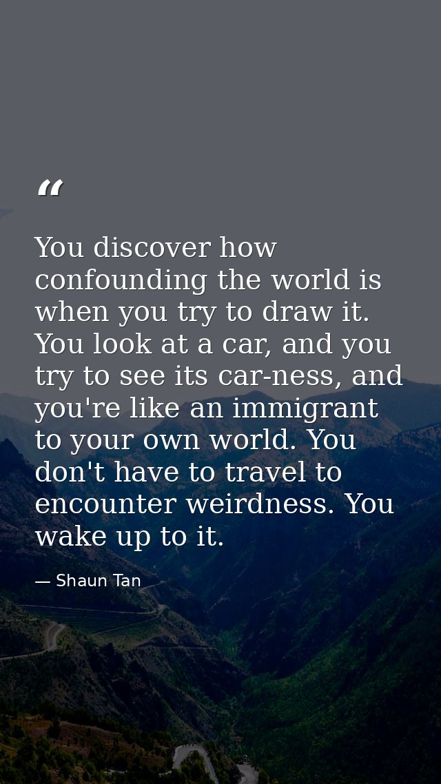 You discover how confounding the world is when you try to draw it. You look at a car, and you try to see its car-ness, a — Shaun Tan