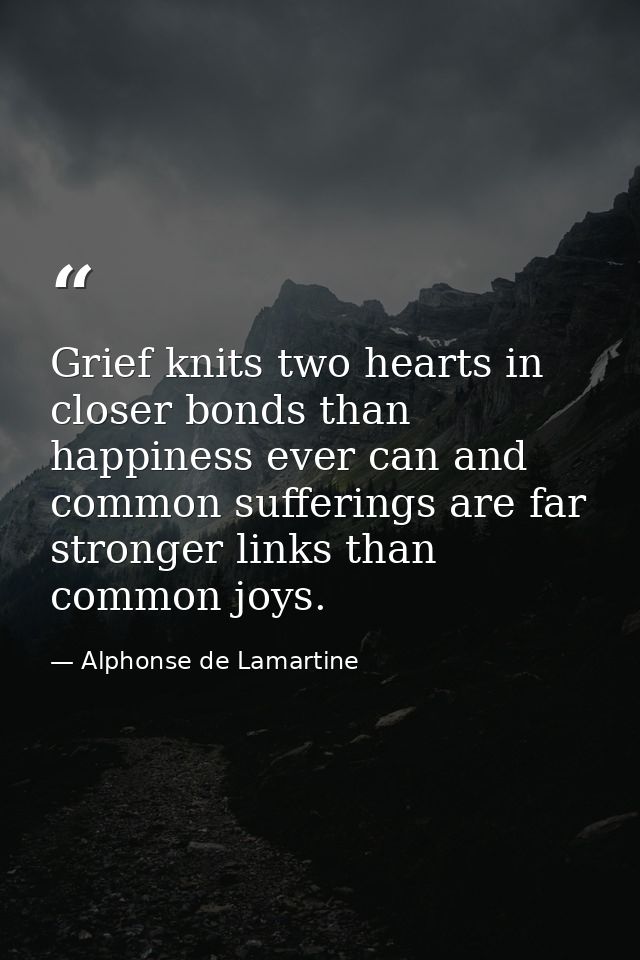 Grief knits two hearts in closer bonds than happiness ever can and common sufferings are far stronger links than common  — Alphonse de Lamartine