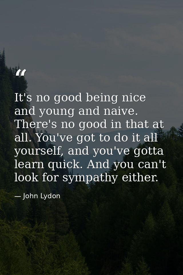 It's no good being nice and young and naive. There's no good in that at all. You've got to do it all yourself, and you'v — John Lydon