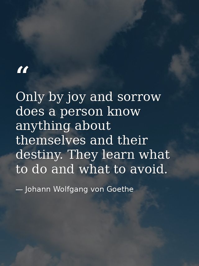 Only by joy and sorrow does a person know anything about themselves and their destiny. They learn what to do and what to — Johann Wolfgang von Goethe