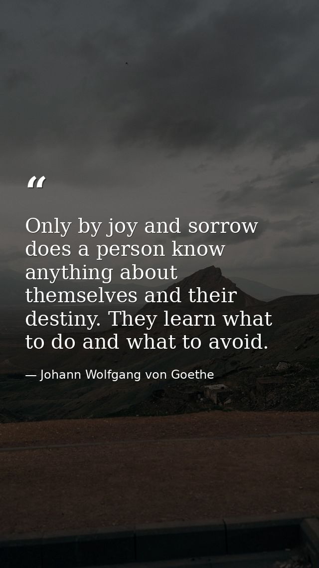 Only by joy and sorrow does a person know anything about themselves and their destiny. They learn what to do and what to — Johann Wolfgang von Goethe
