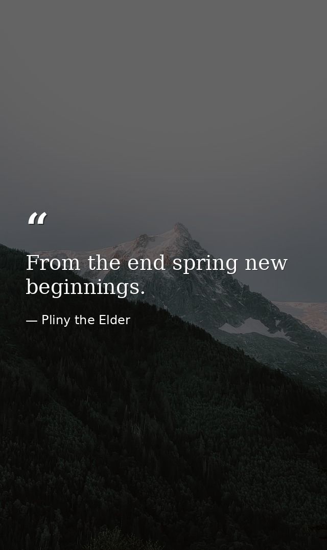 From the end spring new beginnings. — Pliny the Elder