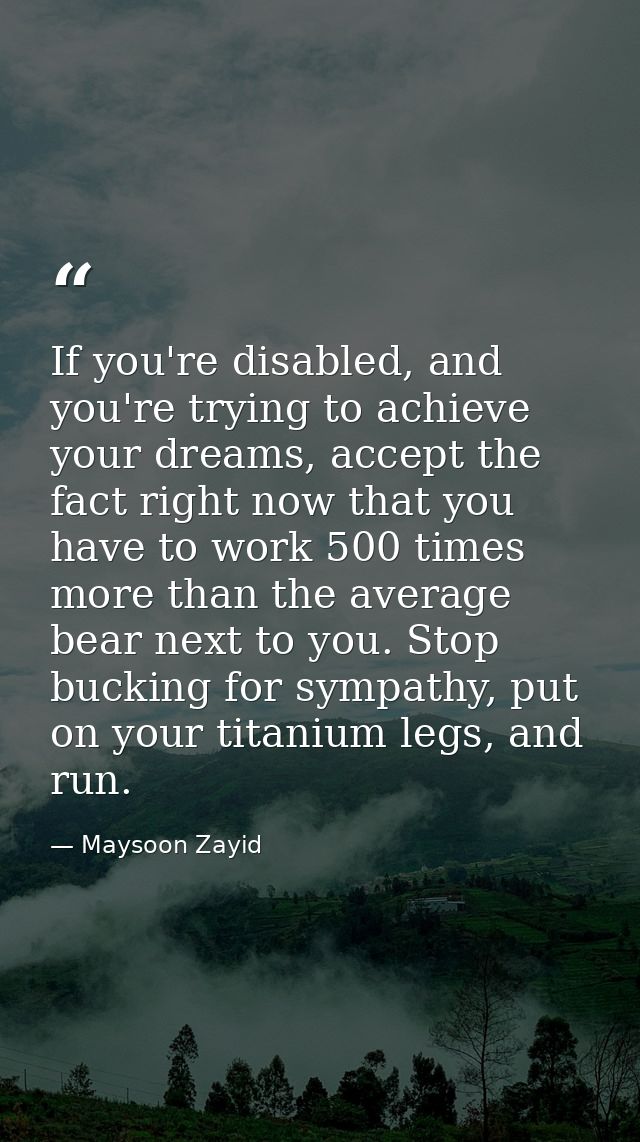 If you're disabled, and you're trying to achieve your dreams, accept the fact right now that you have to work 500 times  — Maysoon Zayid