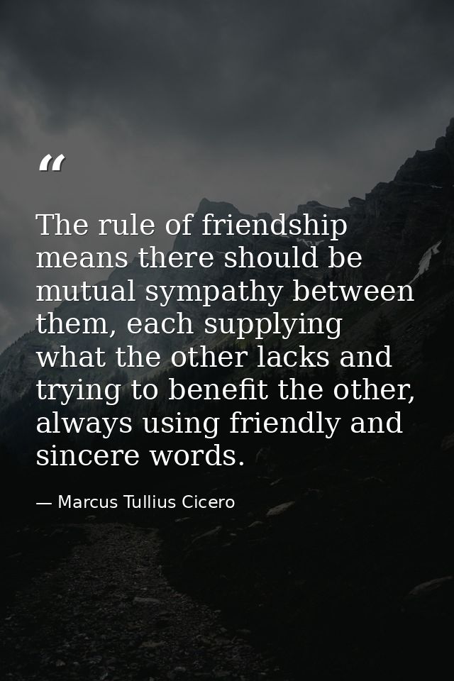 The rule of friendship means there should be mutual sympathy between them, each supplying what the other lacks and tryin — Marcus Tullius Cicero
