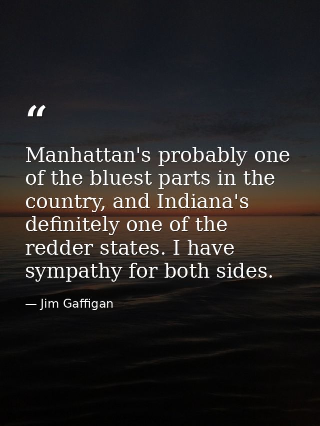 Manhattan's probably one of the bluest parts in the country, and Indiana's definitely one of the redder states. I have s — Jim Gaffigan