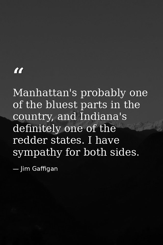 Manhattan's probably one of the bluest parts in the country, and Indiana's definitely one of the redder states. I have s — Jim Gaffigan