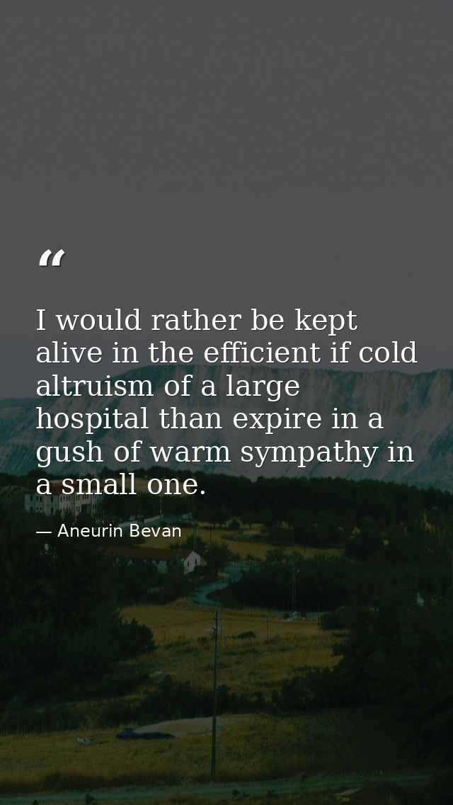 I would rather be kept alive in the efficient if cold altruism of a large hospital than expire in a gush of warm sympath — Aneurin Bevan