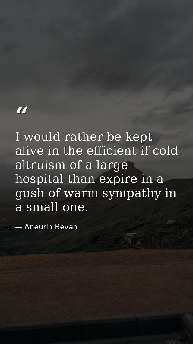 I would rather be kept alive in the efficient if cold altruism of a large hospital than expire in a gush of warm sympath — Aneurin Bevan