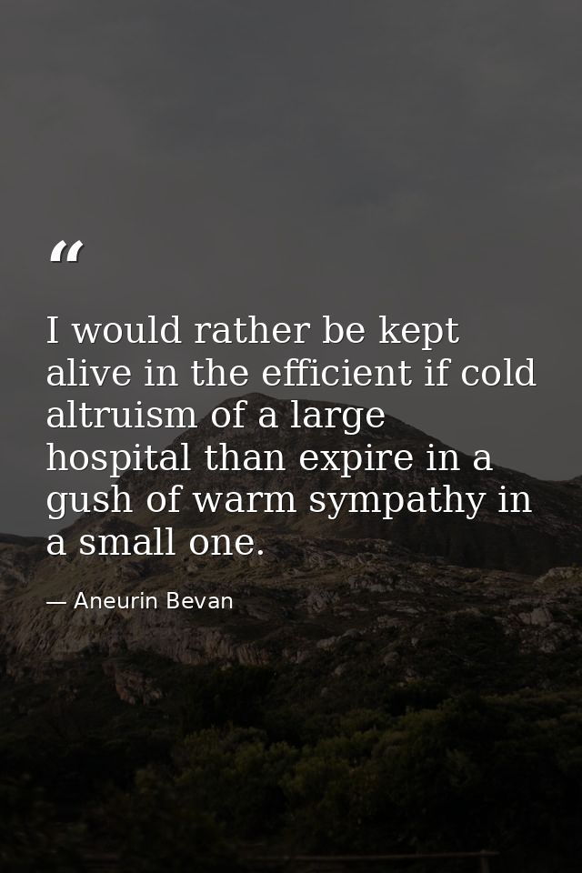 I would rather be kept alive in the efficient if cold altruism of a large hospital than expire in a gush of warm sympath — Aneurin Bevan