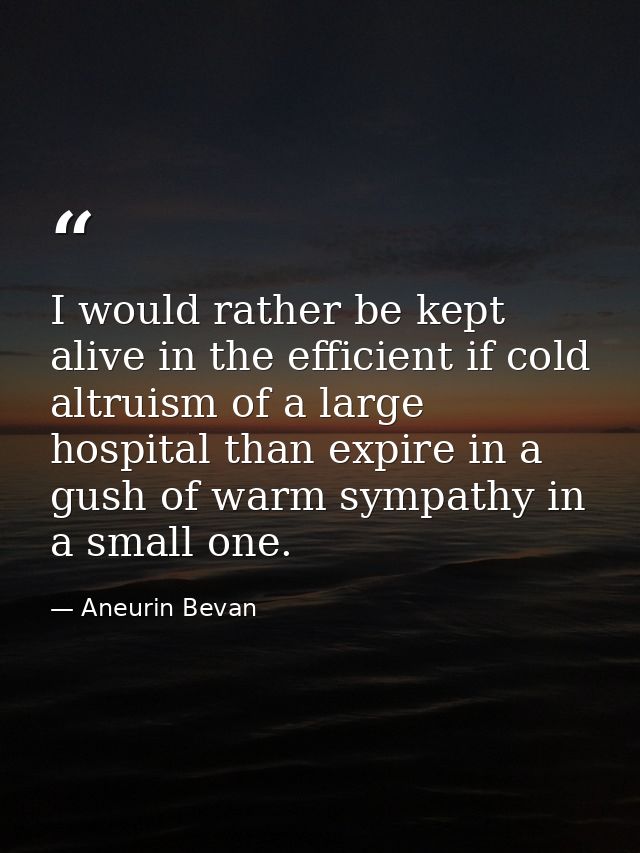 I would rather be kept alive in the efficient if cold altruism of a large hospital than expire in a gush of warm sympath — Aneurin Bevan