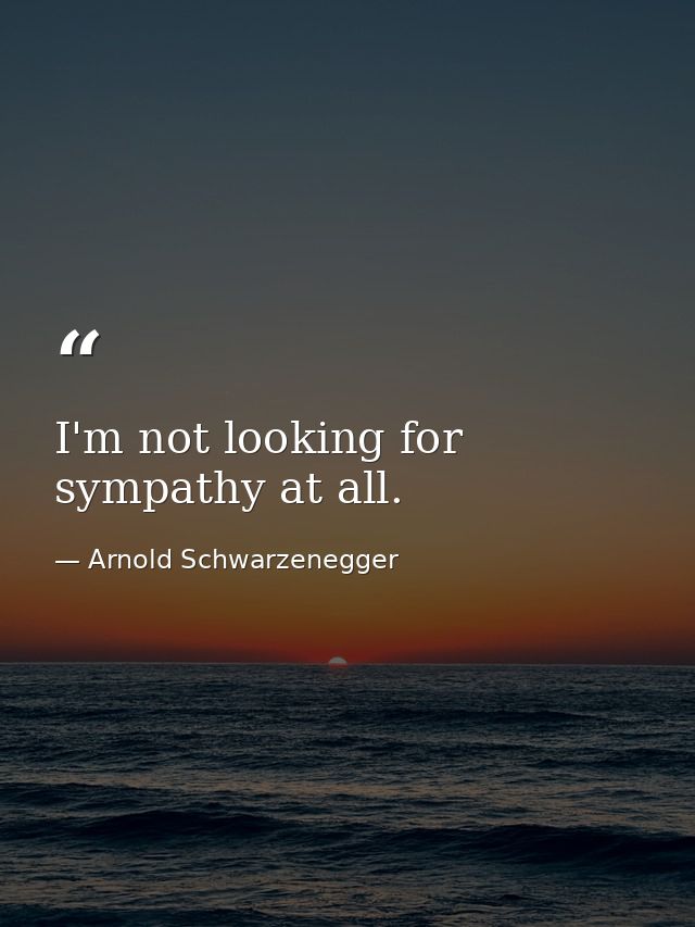 I'm not looking for sympathy at all. — Arnold Schwarzenegger