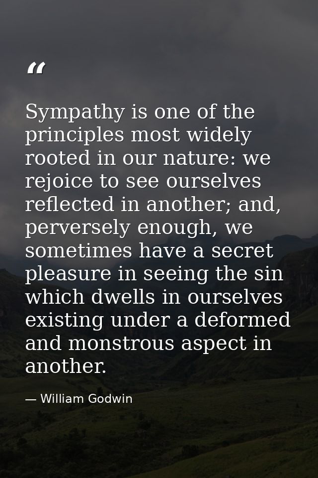 Sympathy is one of the principles most widely rooted in our nature: we rejoice to see ourselves reflected in another; an — William Godwin
