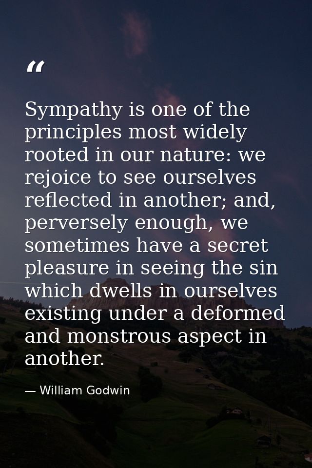 Sympathy is one of the principles most widely rooted in our nature: we rejoice to see ourselves reflected in another; an — William Godwin
