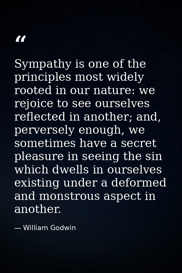Sympathy is one of the principles most widely rooted in our nature: we rejoice to see ourselves reflected in another; an — William Godwin