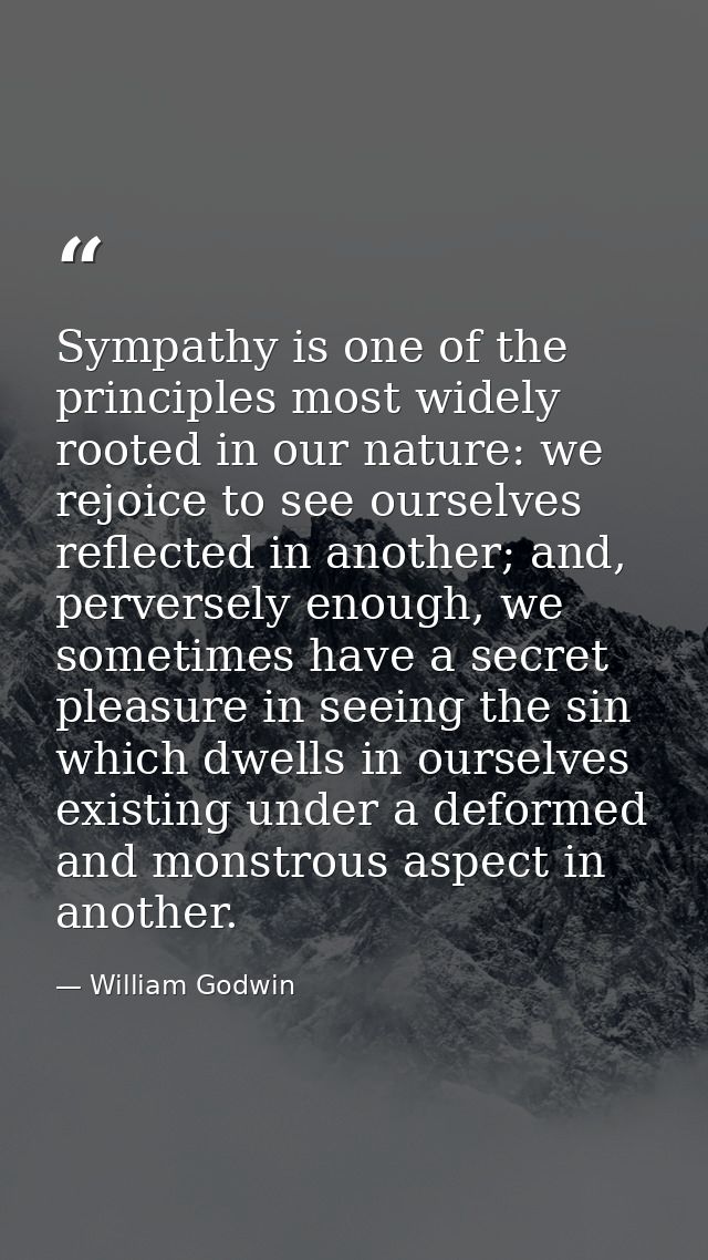 Sympathy is one of the principles most widely rooted in our nature: we rejoice to see ourselves reflected in another; an — William Godwin